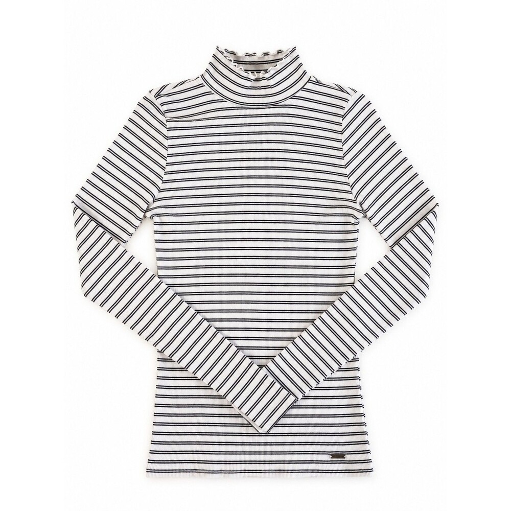 Hollister Women's White Black Striped Ribbed Knit Ruffle Turtleneck Top Size S